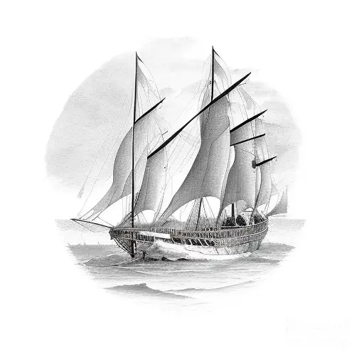 new england style schooner with oars and sextant tattoo design idea