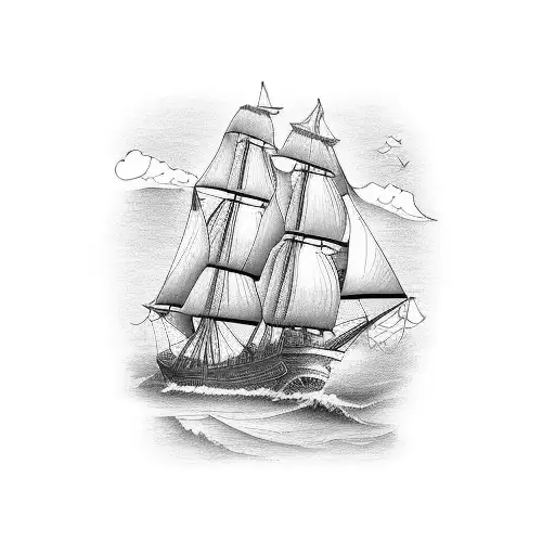 new england style schooner with oars and sextant tattoo design idea