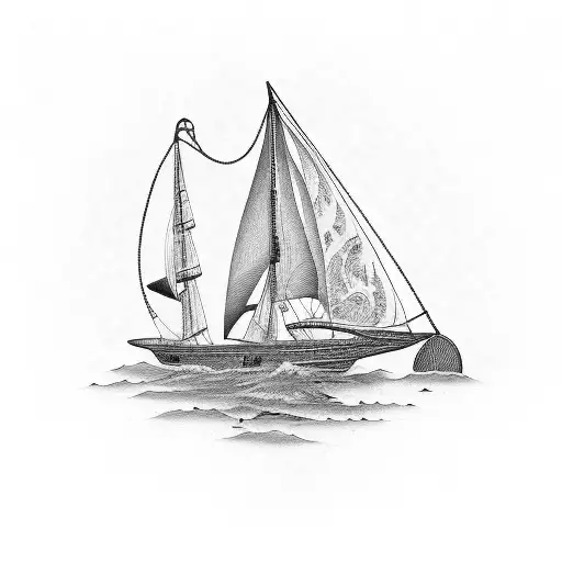 new england style schooner with oars and sextant tattoo design idea