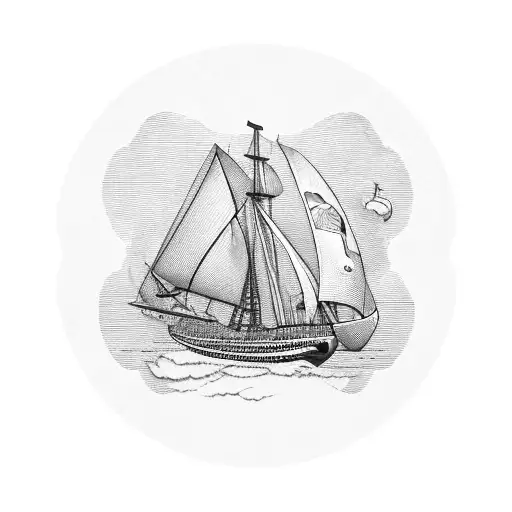 schooner and sextant tattoo design idea