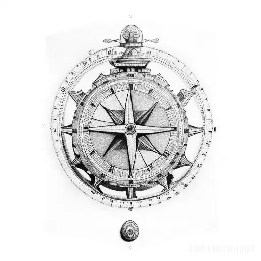 traditional sextant with new england theme tattoo design idea