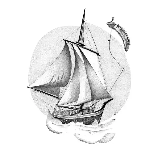 new england style schooner with oars and sextant tattoo design idea