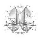 boat and oars nautical tattoo design idea