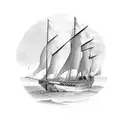 new england style schooner with oars and sextant tattoo design idea