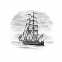 new england style schooner with oars and sextant tattoo design idea
