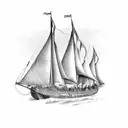 new england style schooner with oars and sextant tattoo design idea