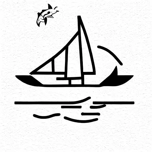 shark jaw with boat in center  tattoo design idea