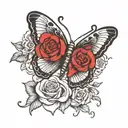 butterfly with wings that contain roses with an M in a rose tattoo design idea