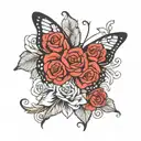 butterfly with wings that contain roses with an M in a rose tattoo design idea
