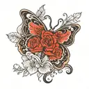 butterfly with wings that contain roses with an M in a rose tattoo design idea