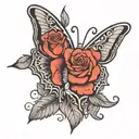 butterfly with wings that contain roses with an M in a rose tattoo design idea