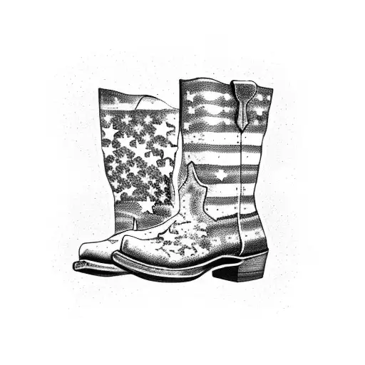 A patriotic American flag with cowboy boots as the stars tattoo design idea