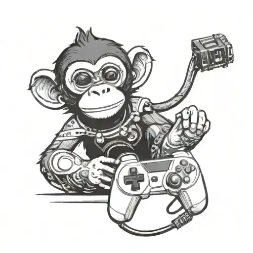 A cute  monkey holding a gaming controller  tattoo design idea
