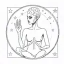 simple girl alien peace sign bursting out of galaxy filled with stars tattoo design idea