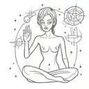 simple girl alien peace sign bursting out of galaxy filled with stars tattoo design idea