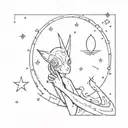 simple girl alien peace sign bursting out of galaxy filled with stars tattoo design idea