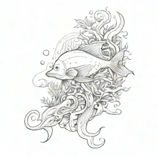 sea life themed thigh tattoo tattoo design idea
