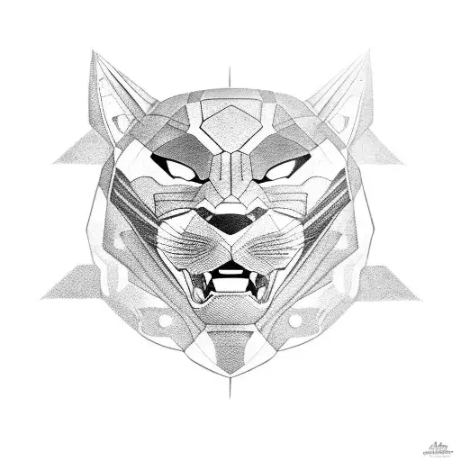 a japanese head of a black panther  tattoo design idea