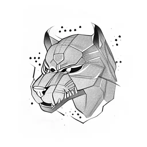 a traditional japanese head of a black panther  tattoo design idea
