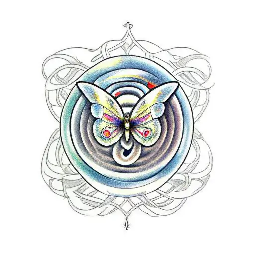 Butterfly with medusa looking pattern and snakes coming above and below tattoo design idea