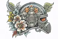 fire helmet, flowers   tattoo design idea