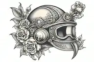 fire helmet, flowers   tattoo design idea
