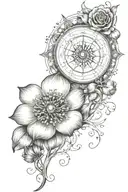 Tattoo on the elbow, the web harmoniously merges with the wind rose and turns into an opium poppy and a doctor stands nearby tattoo design idea