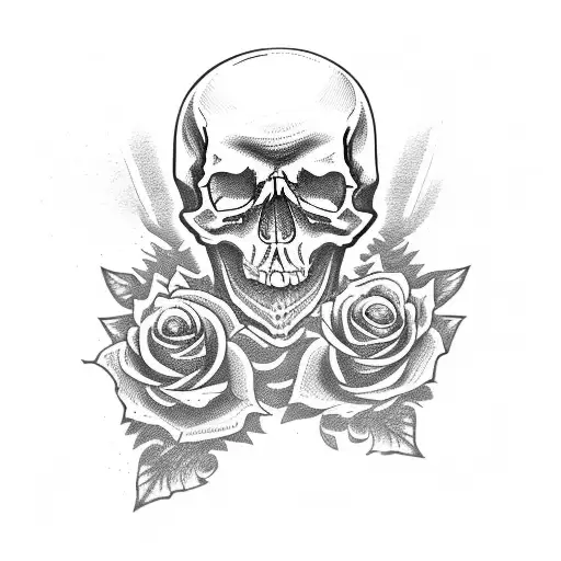 Skull roses and daggers tattoo design idea