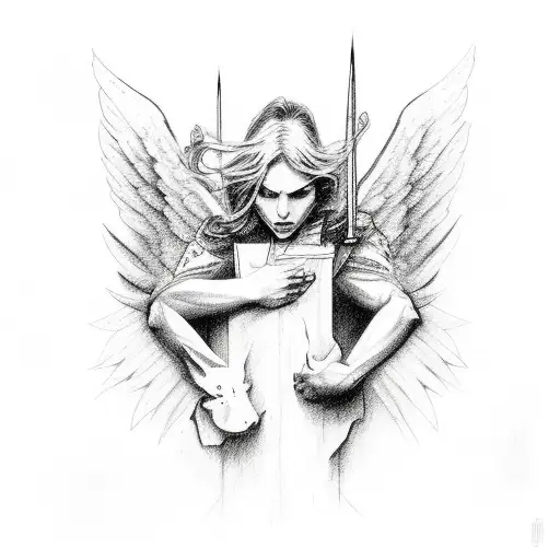 a sleev of angels and demons fighting for earth tattoo design idea