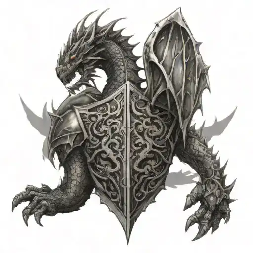 armor on the back from which a dragon's paw breaks out tattoo design idea