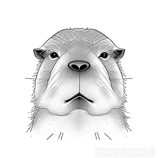 capybara upper body looking foward with a prison identification numbers in its neck tattoo design idea