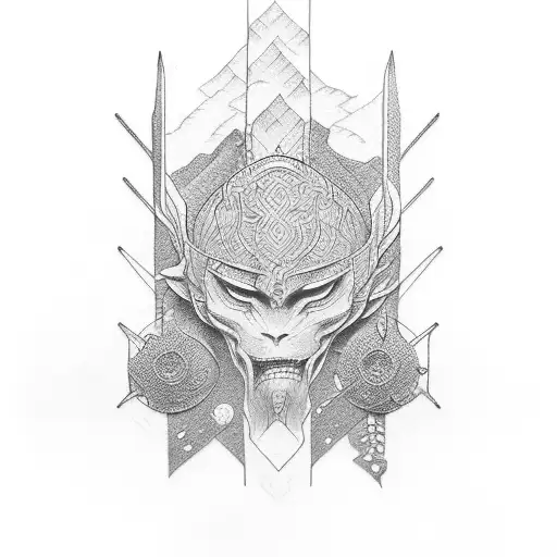 guisha with four elements tattoo design idea