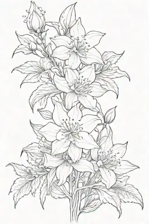 larkspur hawthorn waterlily lily of the valley tattoo design idea