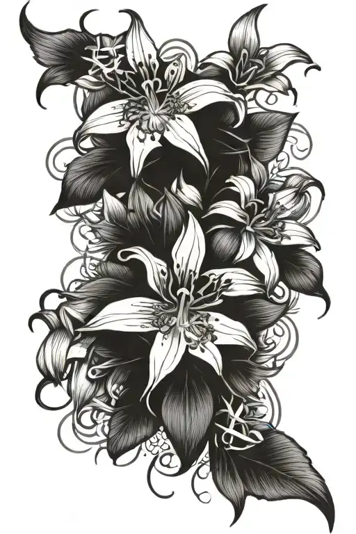 spider, flowers, orchids, lily, dark tattoo design idea