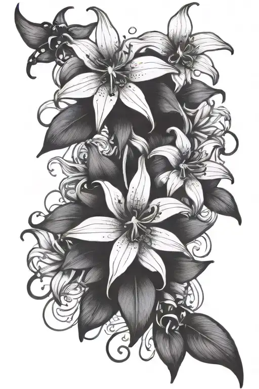 spider, flowers, orchids, lily, dark tattoo design idea