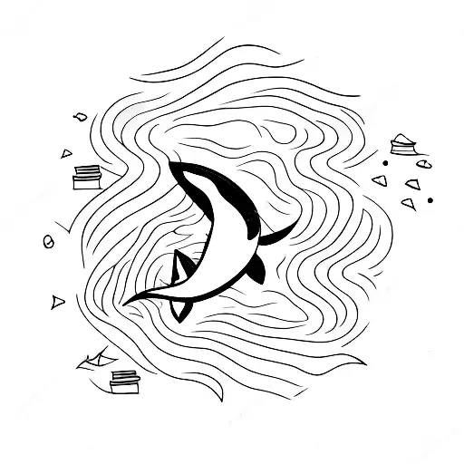 A minimalist tattoo of an orca swimming in a sea of books. tattoo design idea