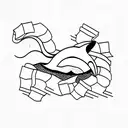 A minimalist tattoo of an orca swimming in a sea of books. tattoo design idea