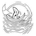 A minimalist tattoo of an orca swimming in a sea of books. tattoo design idea