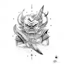 luna con simbolo real de los sayayin y la espada de trunks tattoo design idea