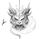 luna con simbolo real de los sayayin y la espada de trunks tattoo design idea