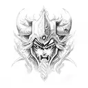 luna con simbolo real de los sayayin y la espada de trunks tattoo design idea