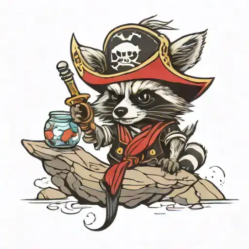racoon pirate on the rock tattoo design idea