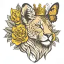lioness crown butterfly tattoo design idea