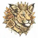 lioness crown butterfly tattoo design idea