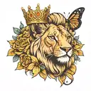 lioness crown butterfly tattoo design idea