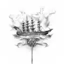 ship on fire tattoo design idea