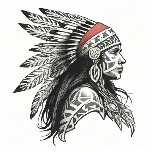 tattoo design of front facing indigenous warrior princess  Puerto Rican flag tattoo design idea