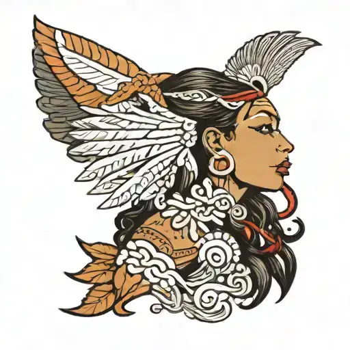 tattoo design of indigenous warrior princess with style pulled from puertorican taino natives curly hair tattoo design idea