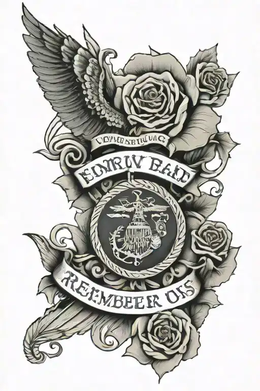navy, army, and marine corps left arm sleeve that includes the quote "for those that came before us we remember  tattoo design idea