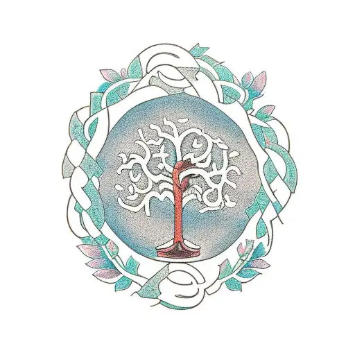 A money tree with intertwined branches spelling out 'Pappa', 'Mom', and 'Sister' tattoo design idea